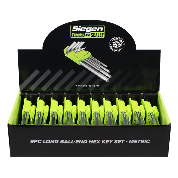Sealey S01263 Long Ball-End Hex Key Set 9pc - Display Box of 10
