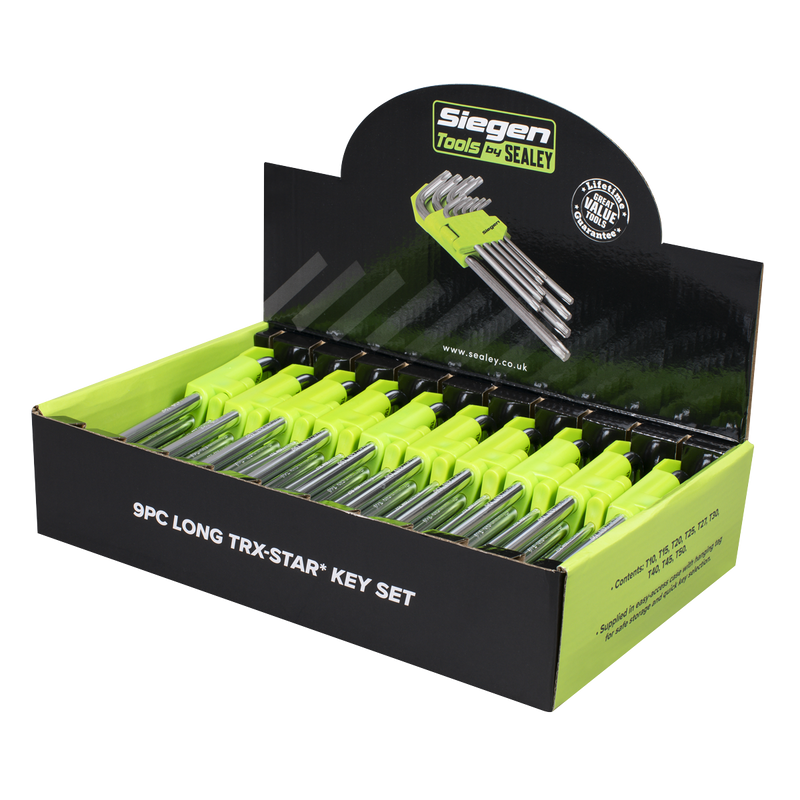 Sealey S01264 Long TRX-Star* Key Set 9pc - Display Box of 10