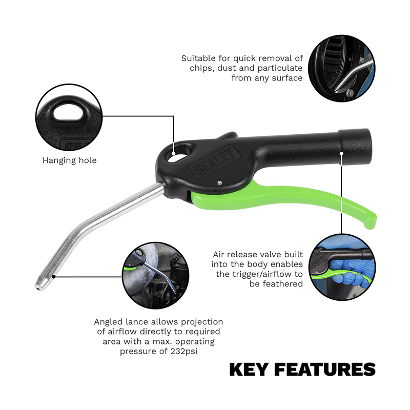 Sealey SA9230 Air Blow Gun Diameter 8mm 100mm with 1/4"BSP Air Inlet