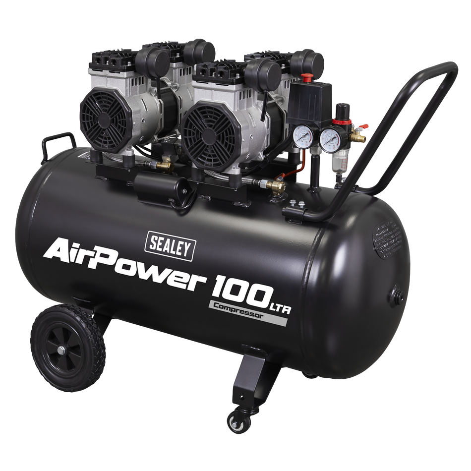 Sealey SAC10001S 100L Oil Free Low Noise Direct Drive Air Compressor 2 x 2hp