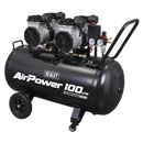 Sealey SAC10001S 100L Oil Free Low Noise Direct Drive Air Compressor 2 x 2hp