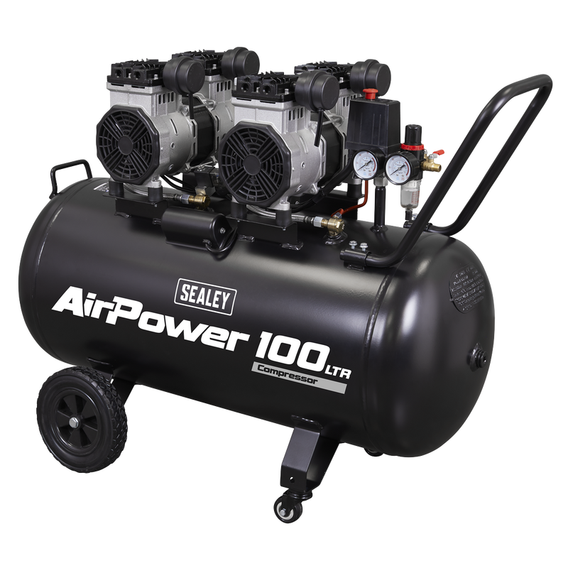 Sealey SAC10001S 100L Oil Free Low Noise Direct Drive Air Compressor 2 x 2hp
