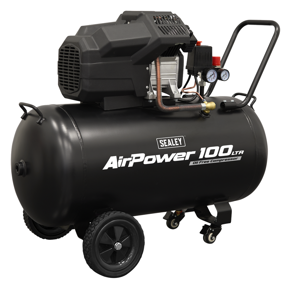 Sealey SAC10002 Air Compressor 100L V-Twin Oil Free Direct Drive 3hp