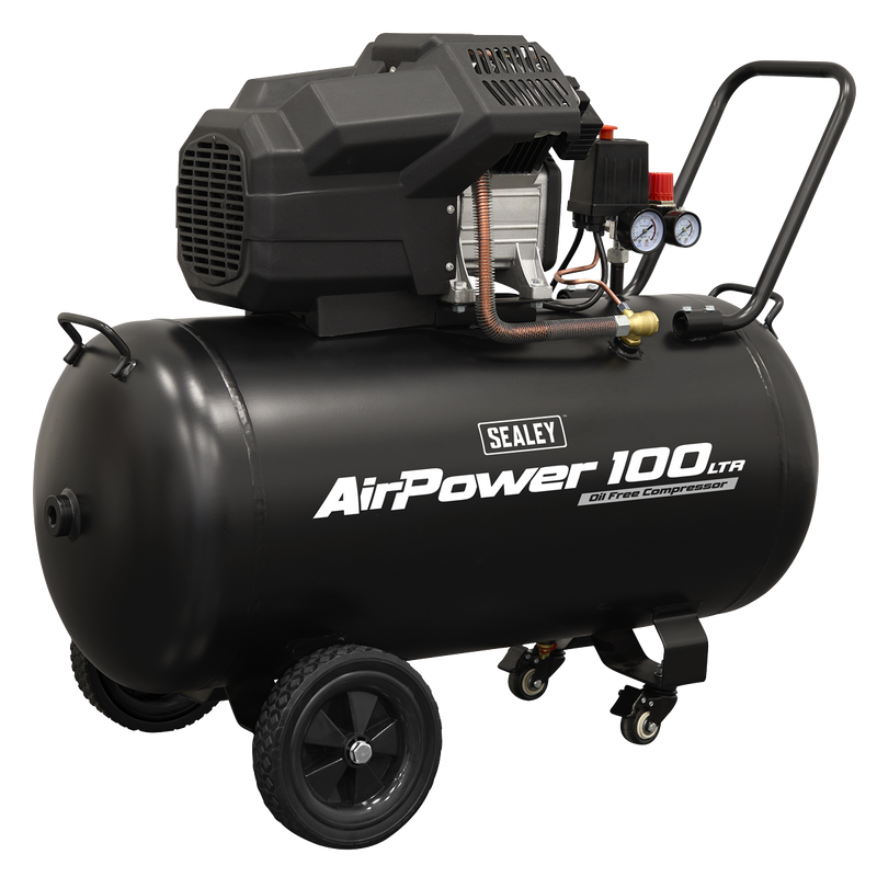 Sealey SAC10002 Air Compressor 100L V-Twin Oil Free Direct Drive 3hp
