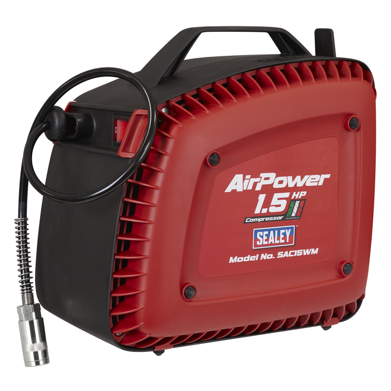 Sealey SAC15WM Wall Mounting Oil Free Air Compressor 1.5hp with 7m Retractable Hose Reel