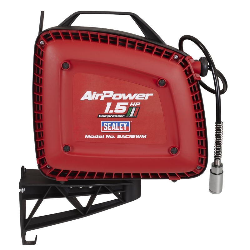 Sealey SAC15WM Wall Mounting Oil Free Air Compressor 1.5hp with 7m Retractable Hose Reel