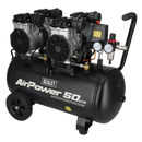 Sealey SAC5001S 50L Low Noise Oil Free Direct Drive Air Compressor 2 x 2hp
