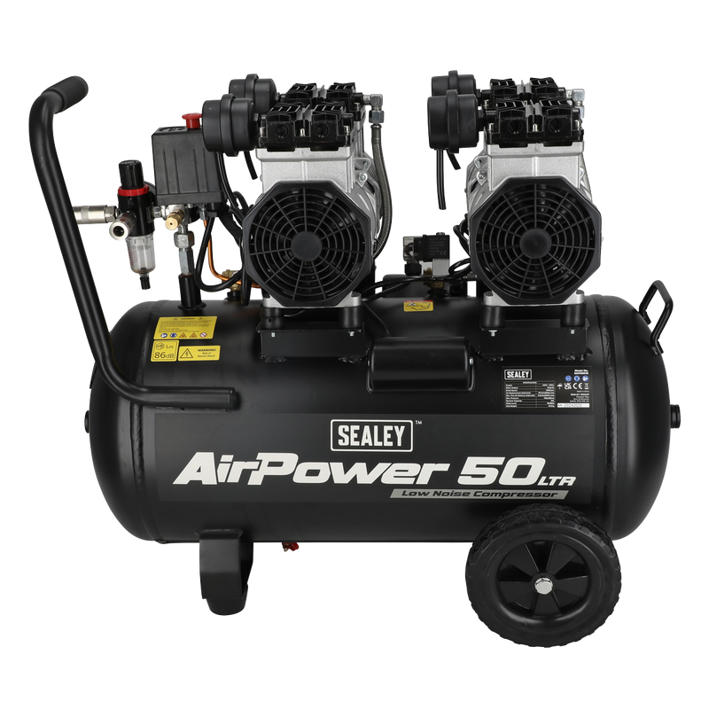 Sealey SAC5001S 50L Low Noise Oil Free Direct Drive Air Compressor 2 x 2hp