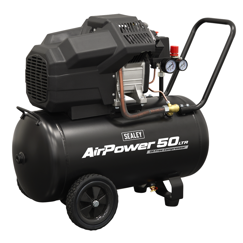 Sealey SAC5002 Air Compressor 50L V-Twin Oil Free Direct Drive 3hp
