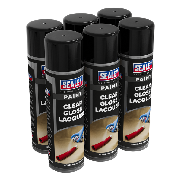 Sealey SCS065 Gloss Lacquer 500ml, Clear - Pack of 6