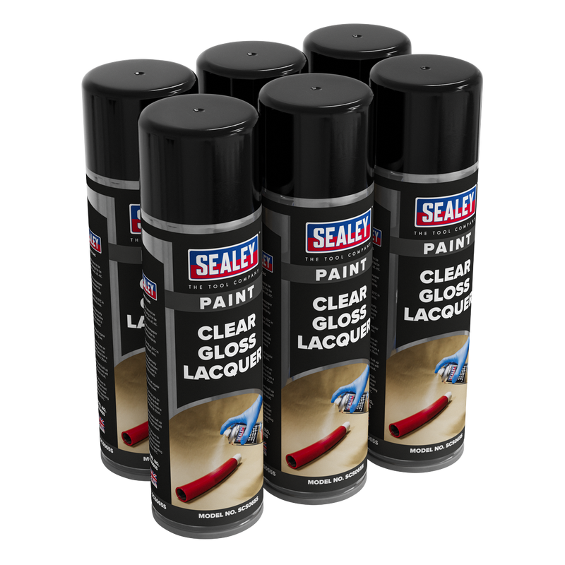 Sealey SCS065 Gloss Lacquer 500ml, Clear - Pack of 6