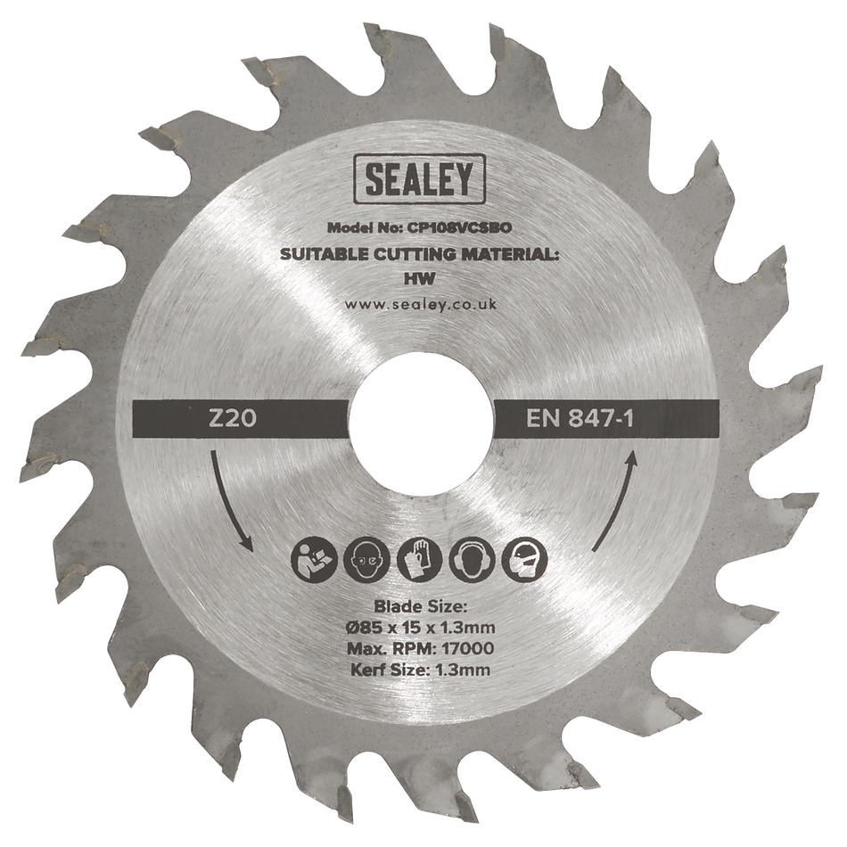 Sealey SM85B20 Circular Saw Blade  Diameter 85 x 15 x 1.3mm 20tpu