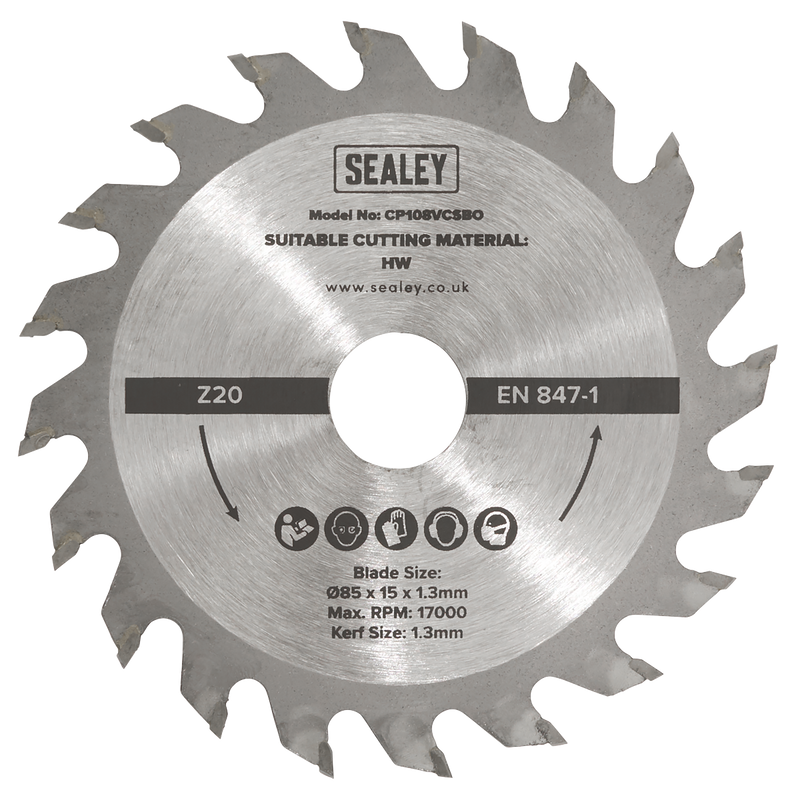 Sealey SM85B20 Circular Saw Blade  Diameter 85 x 15 x 1.3mm 20tpu