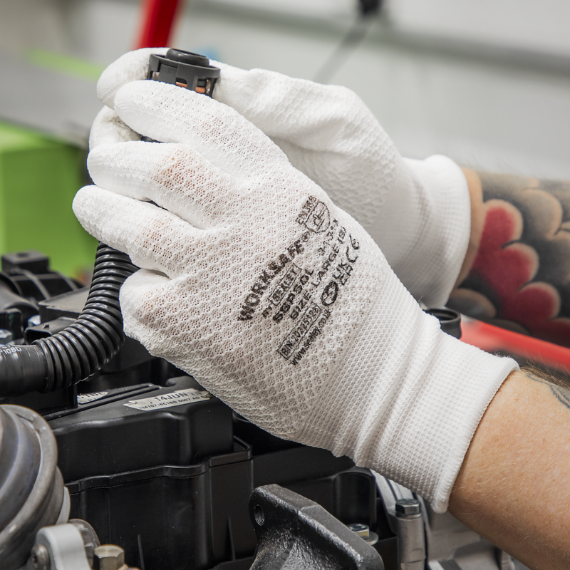 Sealey SSP50L/6 White Precision Grip Gloves - (Large) - Pack of 6 Pairs