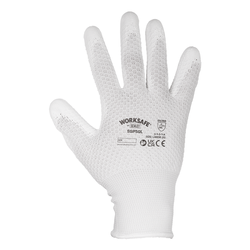 Sealey SSP50L/6 White Precision Grip Gloves - (Large) - Pack of 6 Pairs