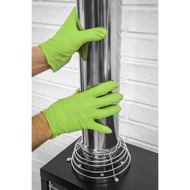 Sealey SSP54XL Diamond Grip Extra-Thick Nitrile Powder-Free Gloves, Hi-Vis Green, X-Large - Pack of 50