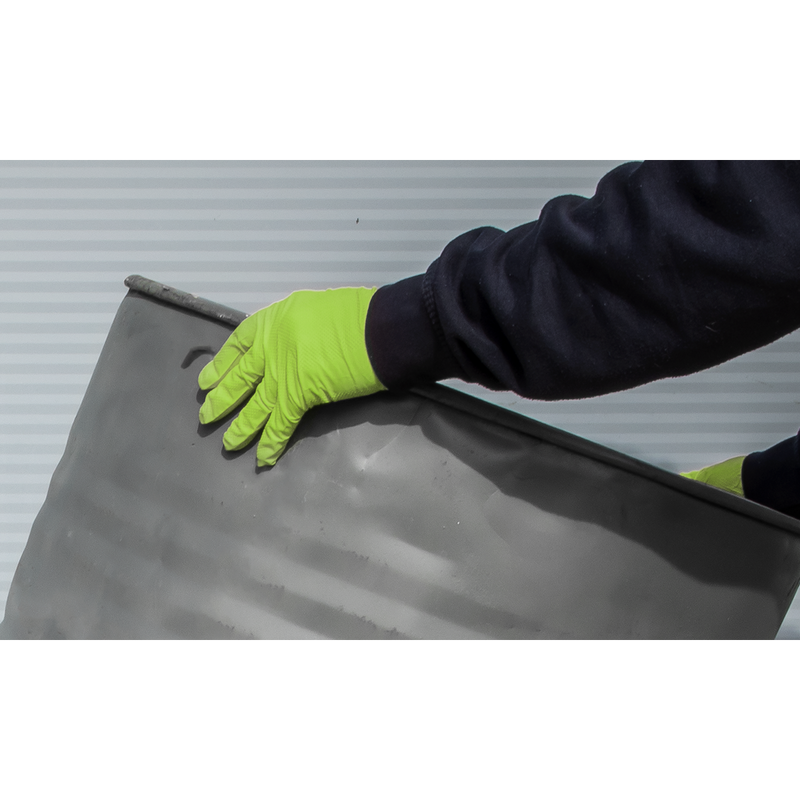 Sealey SSP54XL Diamond Grip Extra-Thick Nitrile Powder-Free Gloves, Hi-Vis Green, X-Large - Pack of 50