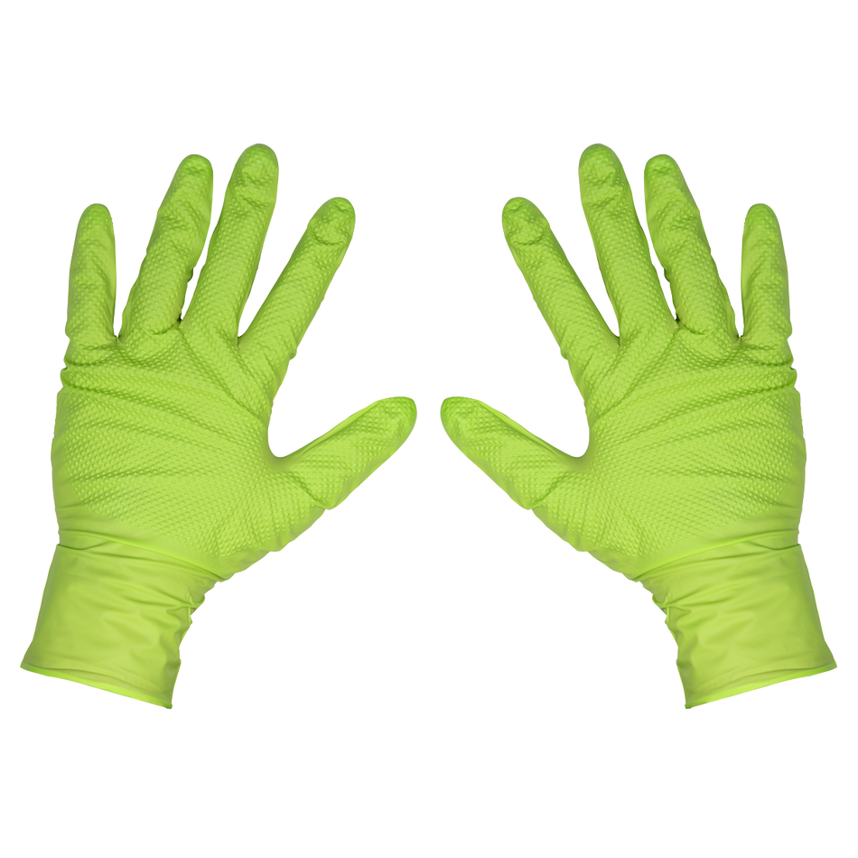 Sealey SSP54XL Diamond Grip Extra-Thick Nitrile Powder-Free Gloves, Hi-Vis Green, X-Large - Pack of 50