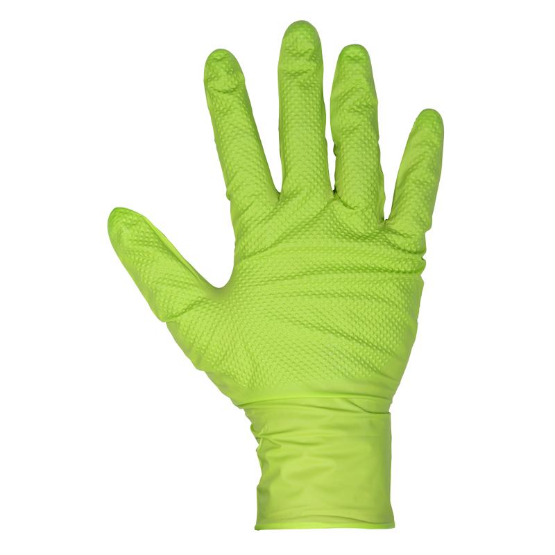 Sealey SSP54XL Diamond Grip Extra-Thick Nitrile Powder-Free Gloves, Hi-Vis Green, X-Large - Pack of 50