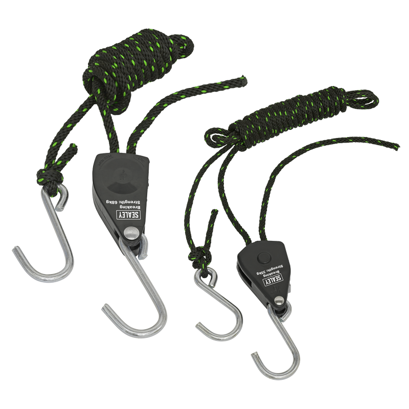 Sealey VS0114 Parts Hanger/Tie Down Ratchet 2m with S-Shaped Hooks - Pack of 2