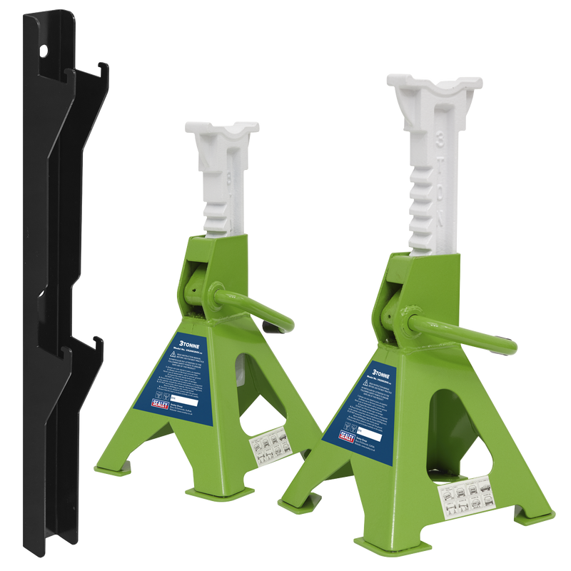 Sealey VS2003HVCOMBO Axle Stand & Axle Stand Storage Rack Combo 3 Tonne - Hi-Vis Green