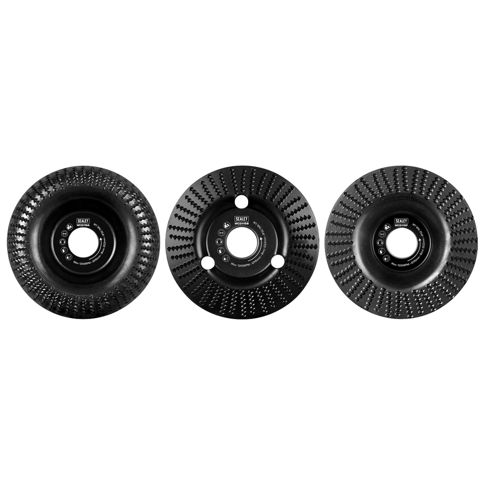 Sealey WCD1153 115mm Wood Carving Disc 22mm Bore - Pack of 3