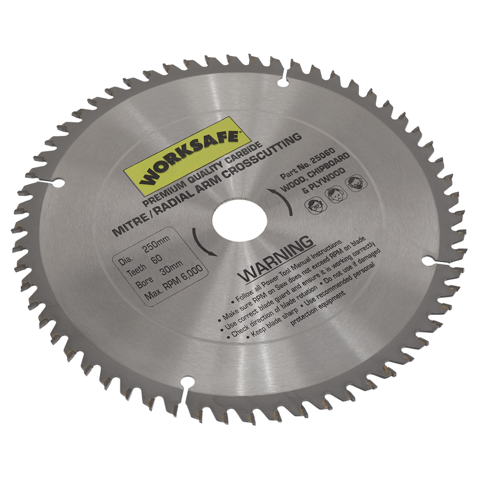 Sealey 25060 Worksafe¬Æ TCT Saw Blade 250 x 30mm 60tpu