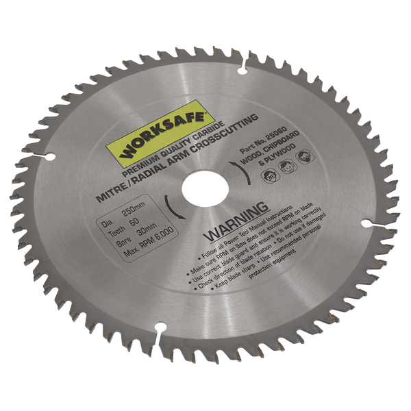 Sealey 25060 Worksafe¬Æ TCT Saw Blade 250 x 30mm 60tpu
