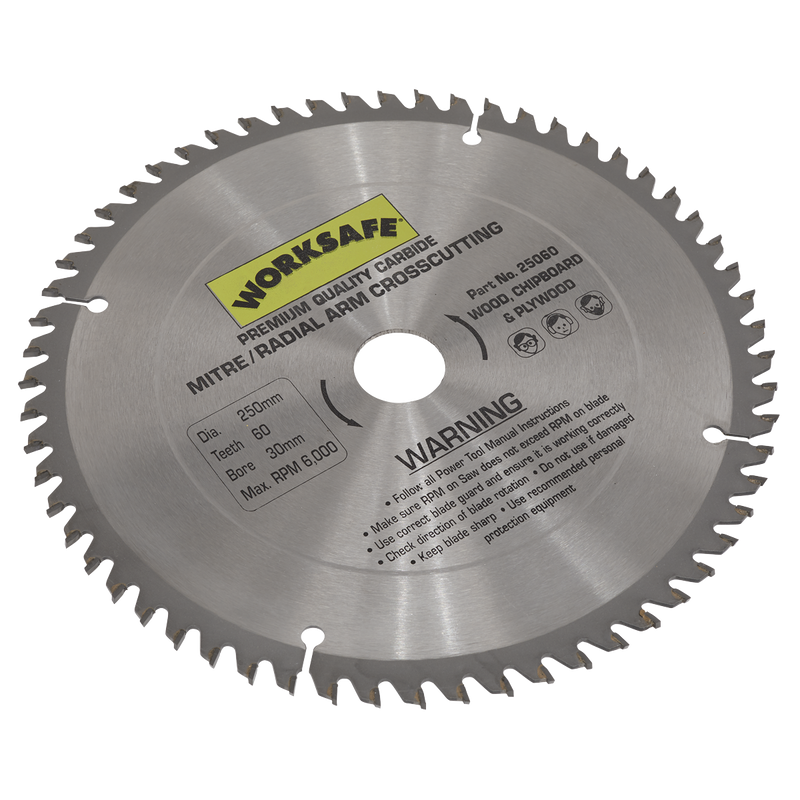 Sealey 25060 Worksafe¬Æ TCT Saw Blade 250 x 30mm 60tpu