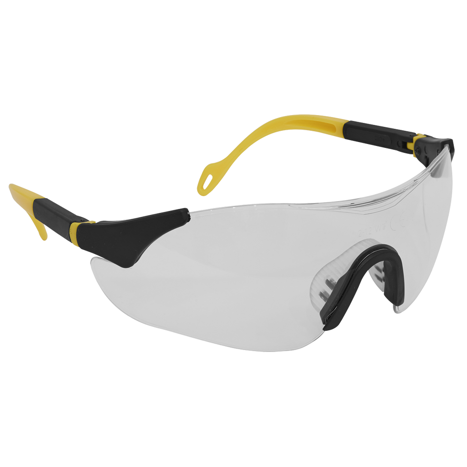Sealey 9208 Worksafe Sports Style Clear Safety Glasses with Adjustable Arms