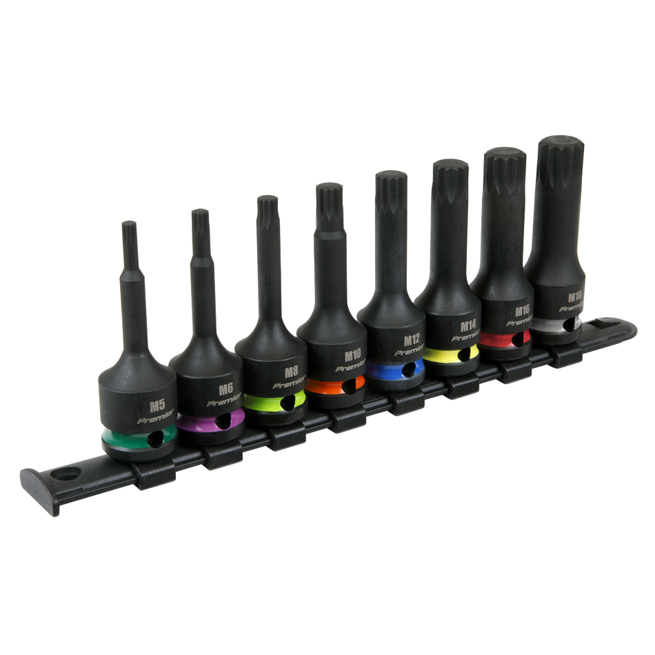Sealey AK56004 Spline Impact Socket Bit Set 8pc 1/2"Sq Drive
