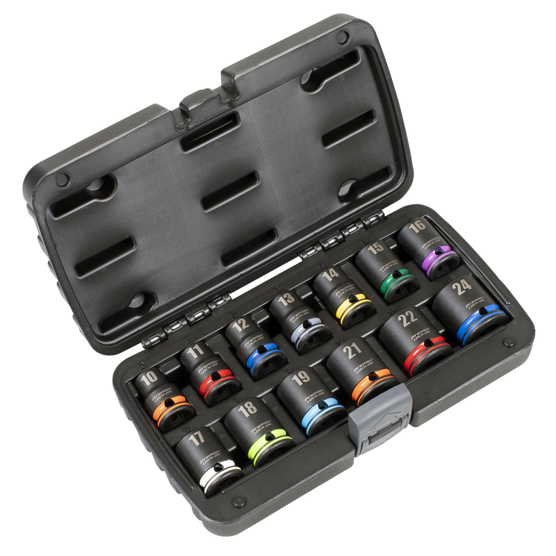 Sealey AK56160M Lock-On‚Ñ¢ Impact Socket Set 1/2"Sq Drive 13pc 6pt Metric