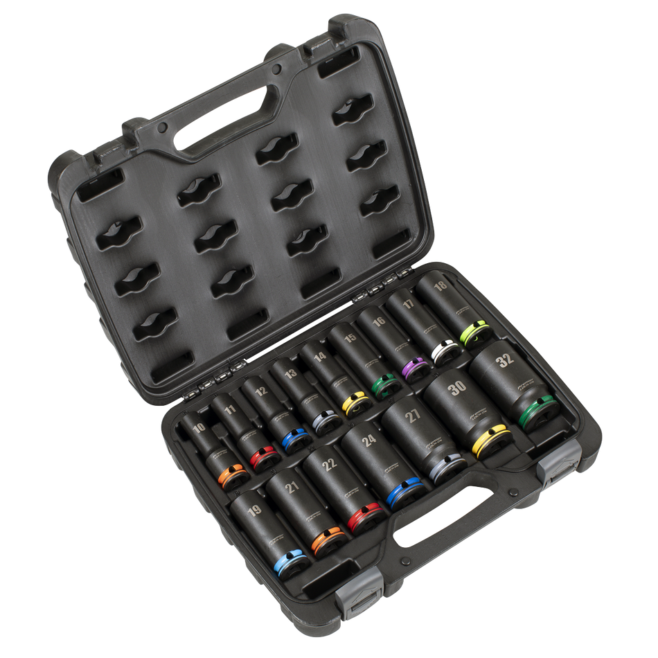 Sealey AK58170M Lock-On‚Ñ¢ Deep Impact Socket Set 1/2"Sq Drive 16pc