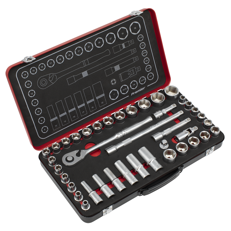 Sealey AK7925 Socket Set 1/2"Sq Drive 40pc - Metric/Imperial - Premier Platinum