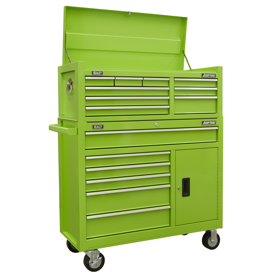 Sealey AP41STACKHV Topchest & Rollcab Combination 15 Drawer with Ball-Bearing Slides - Green