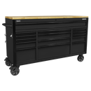 Sealey AP6215BE Superline PRO¬Æ Black Edition Mobile Trolley with Wooden Worktop 15 Drawer 1549mm