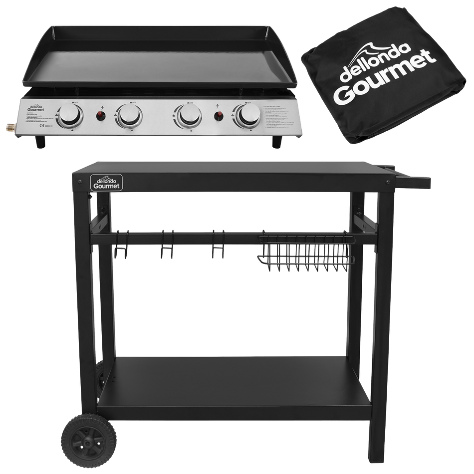 Dellonda DG251 4 Burner Portable Gas Plancha, Cover & Trolley