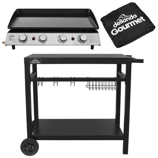 Dellonda DG251 4 Burner Portable Gas Plancha, Cover & Trolley