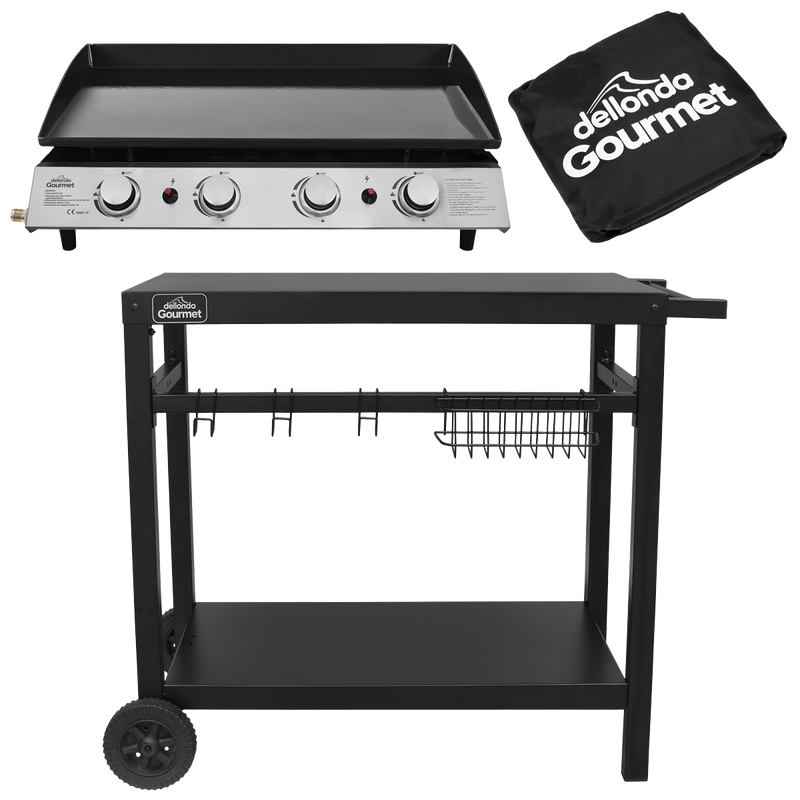 Dellonda DG251 4 Burner Portable Gas Plancha, Cover & Trolley