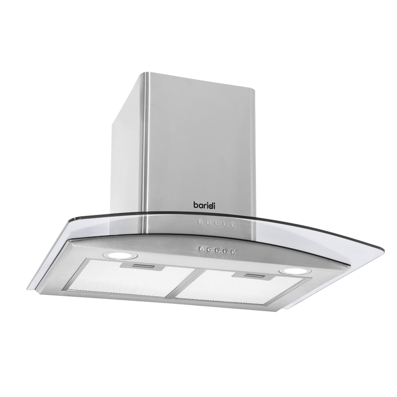 Baridi DH128  60cm Curved Glass Cooker Hood with Carbon Filters, LED Lights, Stainless Steel