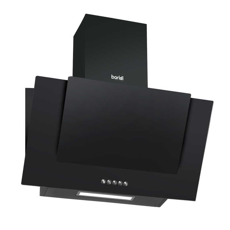 Baridi DH129  60cm Angled Chimney Cooker Hood with Carbon Filters, LED Lamp, Energy Class B, Black Glass