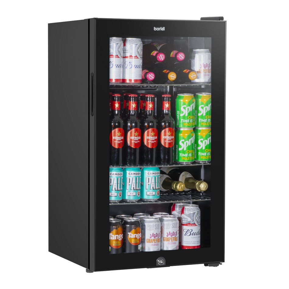 Baridi DH13  Under Counter Wine/Drink/Beverage Cooler/Fridge, Built-In Thermostat, Light, Security Lock, 85 Litre  Black