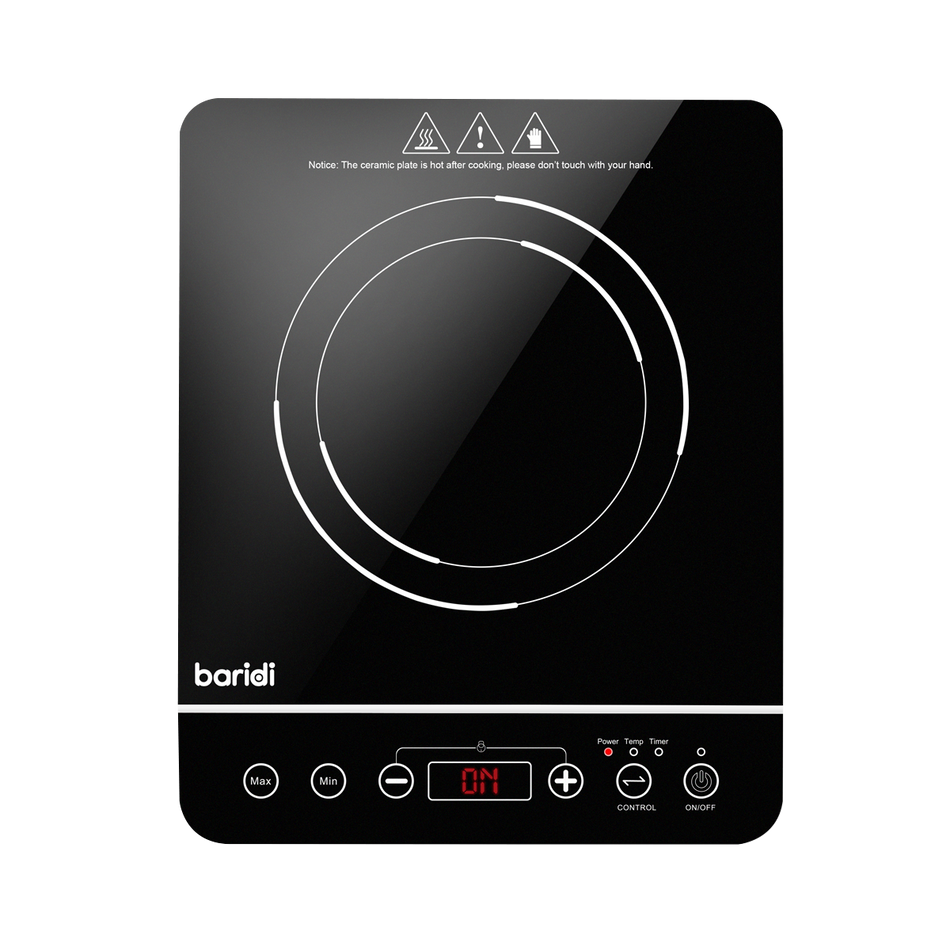 Baridi DH145  Induction Hob: Single Zone with 13A Plug, 10 Power Settings 200W-2000W, Touch Controls, 3-Hour Timer Function, Child Lock, Black