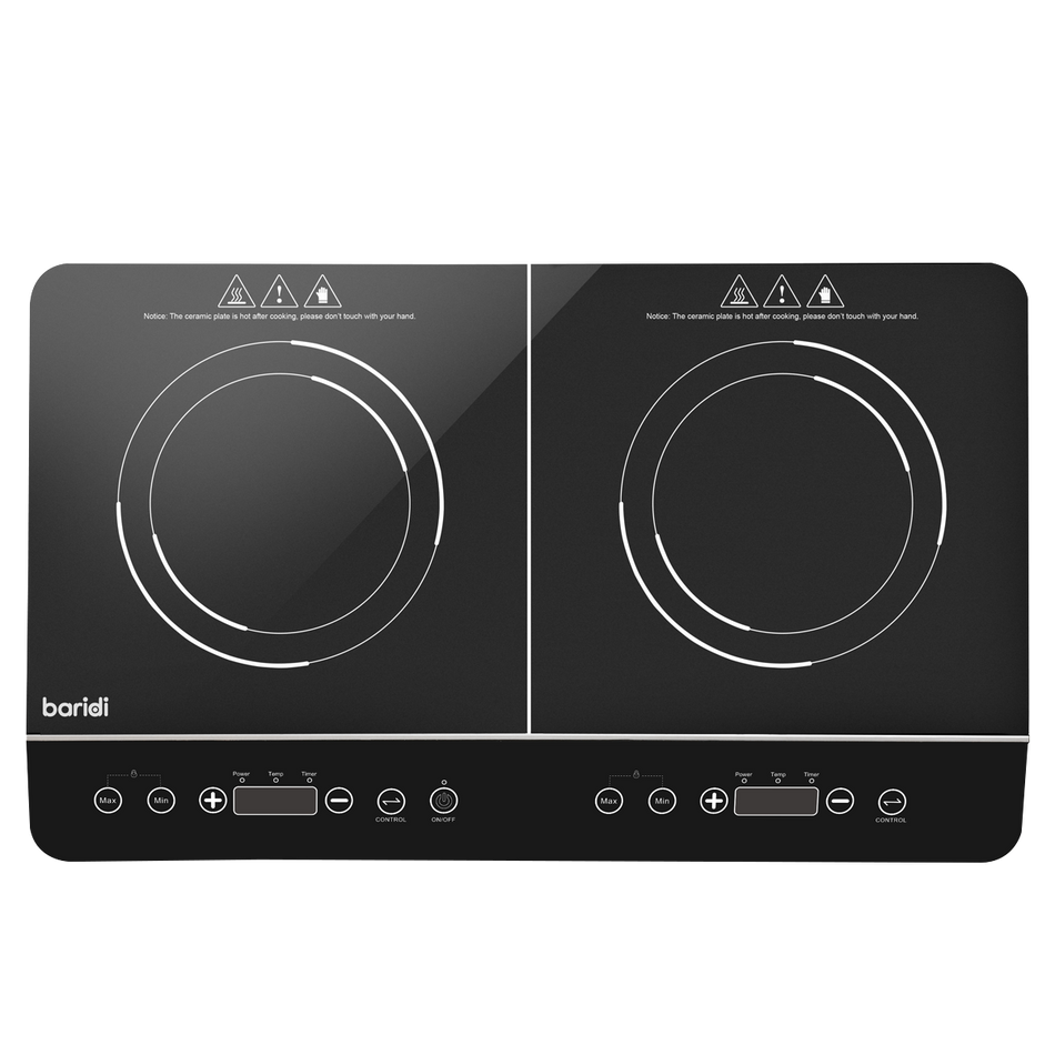 Baridi DH146  Portable Induction Hob: Two Zone Cooktop with 13A Plug, 2800W, 10 Power Settings, Touch Controls, 3-Hour Timer Function, Child Safety Lock, Black