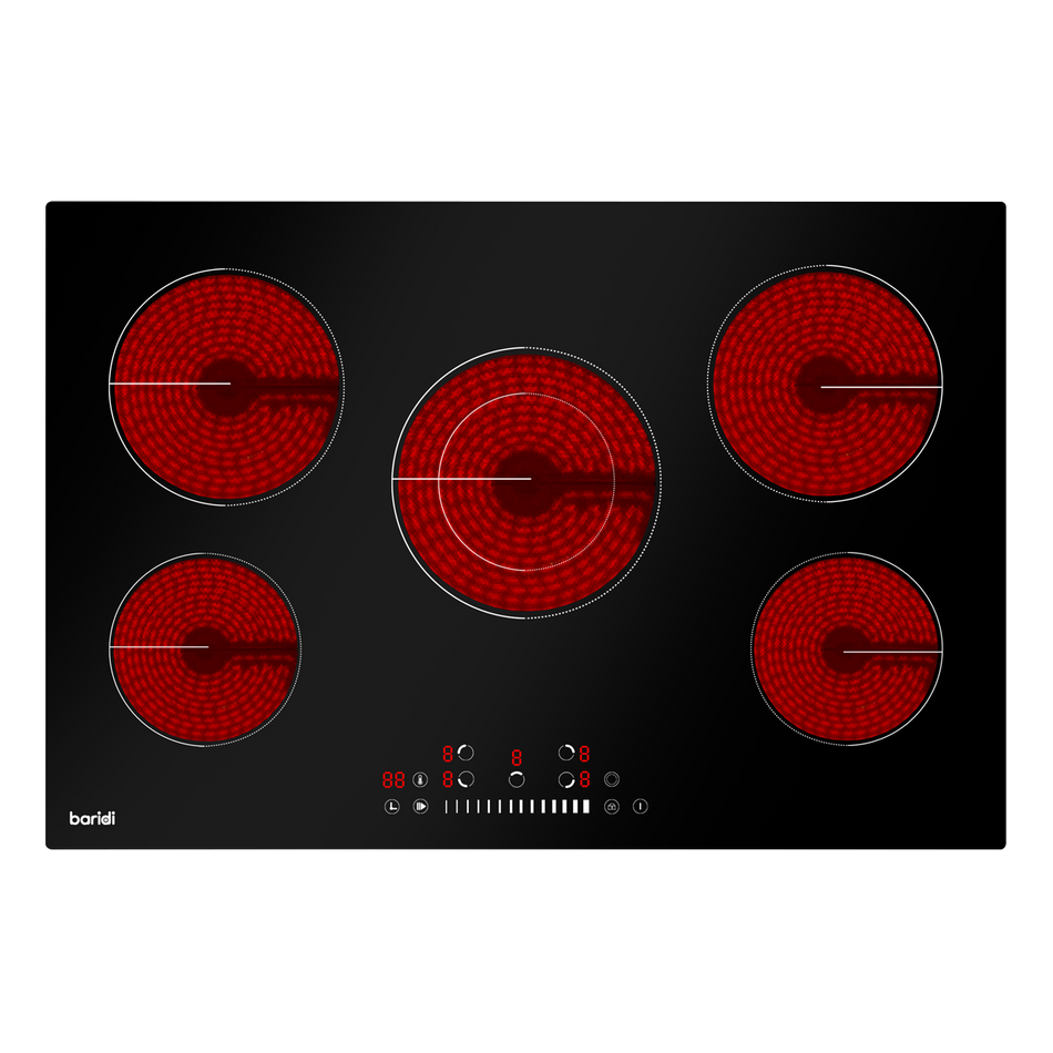 Baridi DH175  77cm Built-In Ceramic Hob with 5 Cooking Zones, Black Glass, 8200W with Slider Touch Controls, Timer