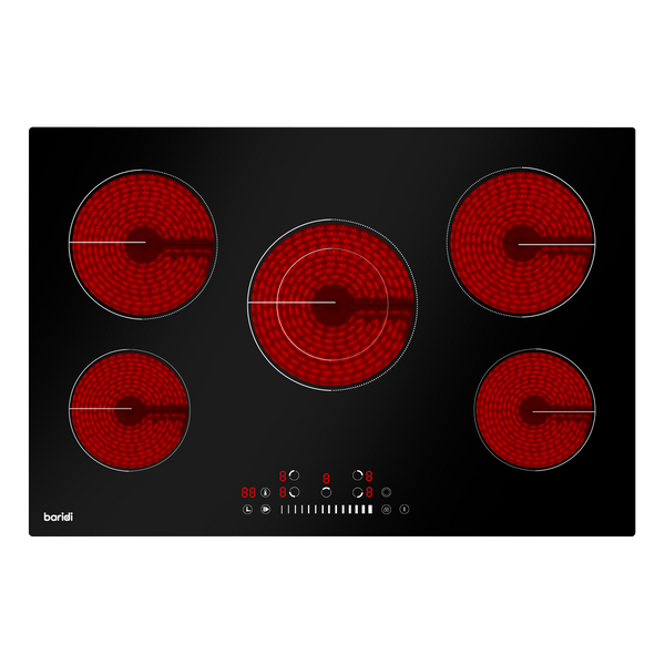 Baridi DH175  77cm Built-In Ceramic Hob with 5 Cooking Zones, Black Glass, 8200W with Slider Touch Controls, Timer