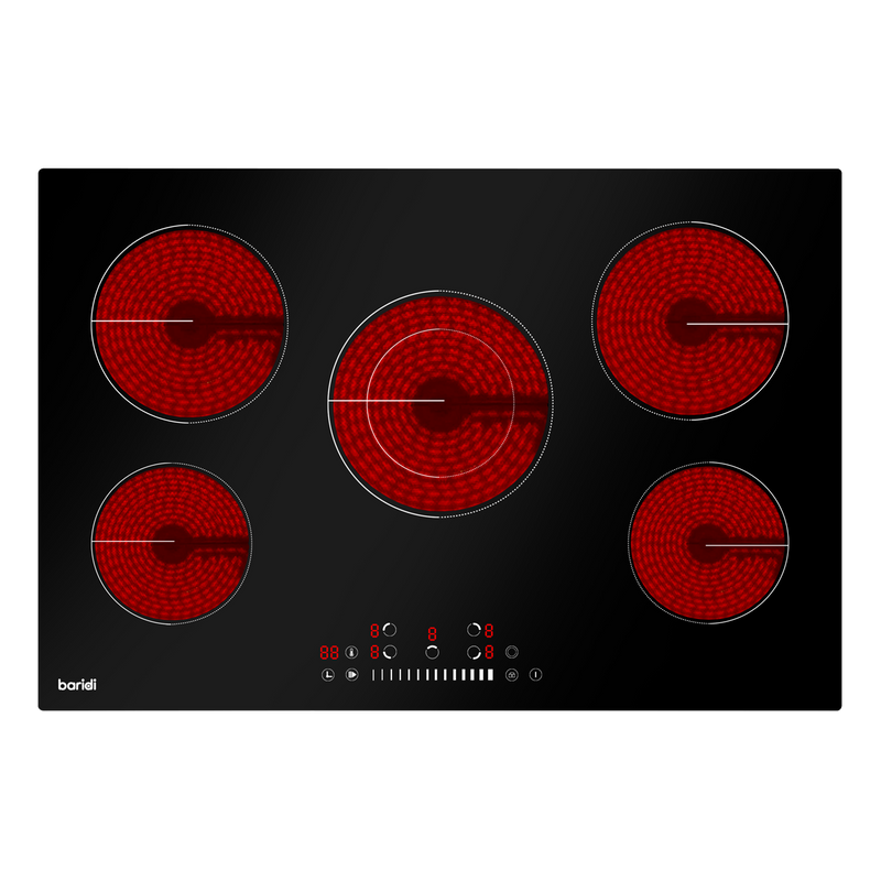 Baridi DH175  77cm Built-In Ceramic Hob with 5 Cooking Zones, Black Glass, 8200W with Slider Touch Controls, Timer