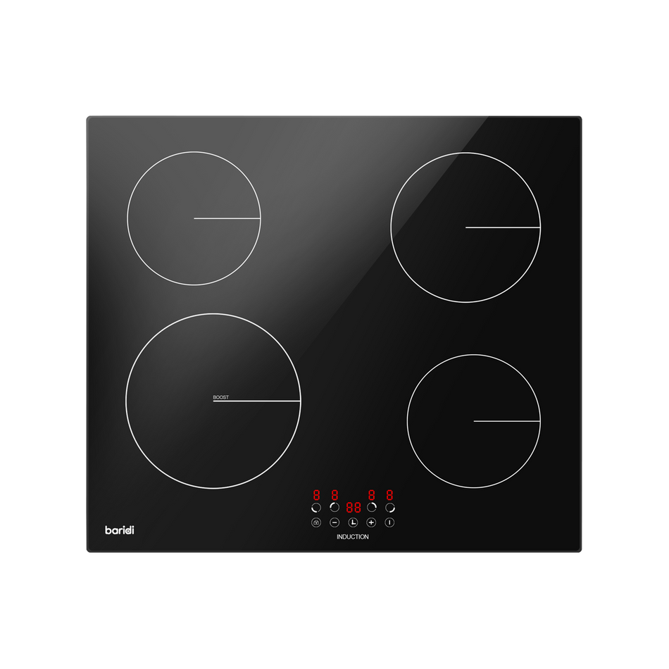 Baridi DH176  60cm Built-In Induction Hob with 4 Cooking Zones, Black Glass, 6800W with 9 Power Settings, Touch Controls & Timer, Hardwired