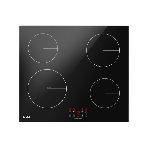 Baridi DH176  60cm Built-In Induction Hob with 4 Cooking Zones, Black Glass, 6800W with 9 Power Settings, Touch Controls & Timer, Hardwired