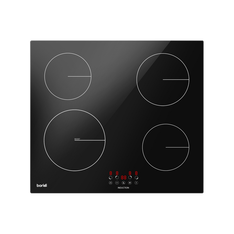 Baridi DH176  60cm Built-In Induction Hob with 4 Cooking Zones, Black Glass, 6800W with 9 Power Settings, Touch Controls & Timer, Hardwired